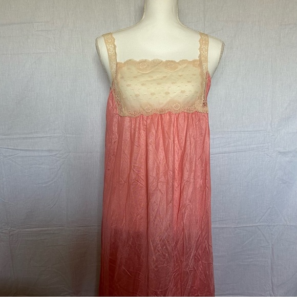 VINTAGE Sears Peach‎ Lace Babydoll 70s Slip Dress Maxi floor length long satin - Picture 1 of 6